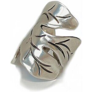 ⭐Women 925 Sterling Silver Boho Leaf Wide Band Statement Ring